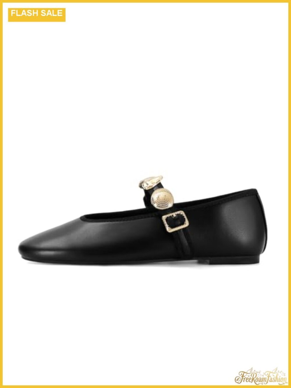 Studded Ballet Flats Faux Leather Round Toe Mary Jane Buckle Strap Comfortable